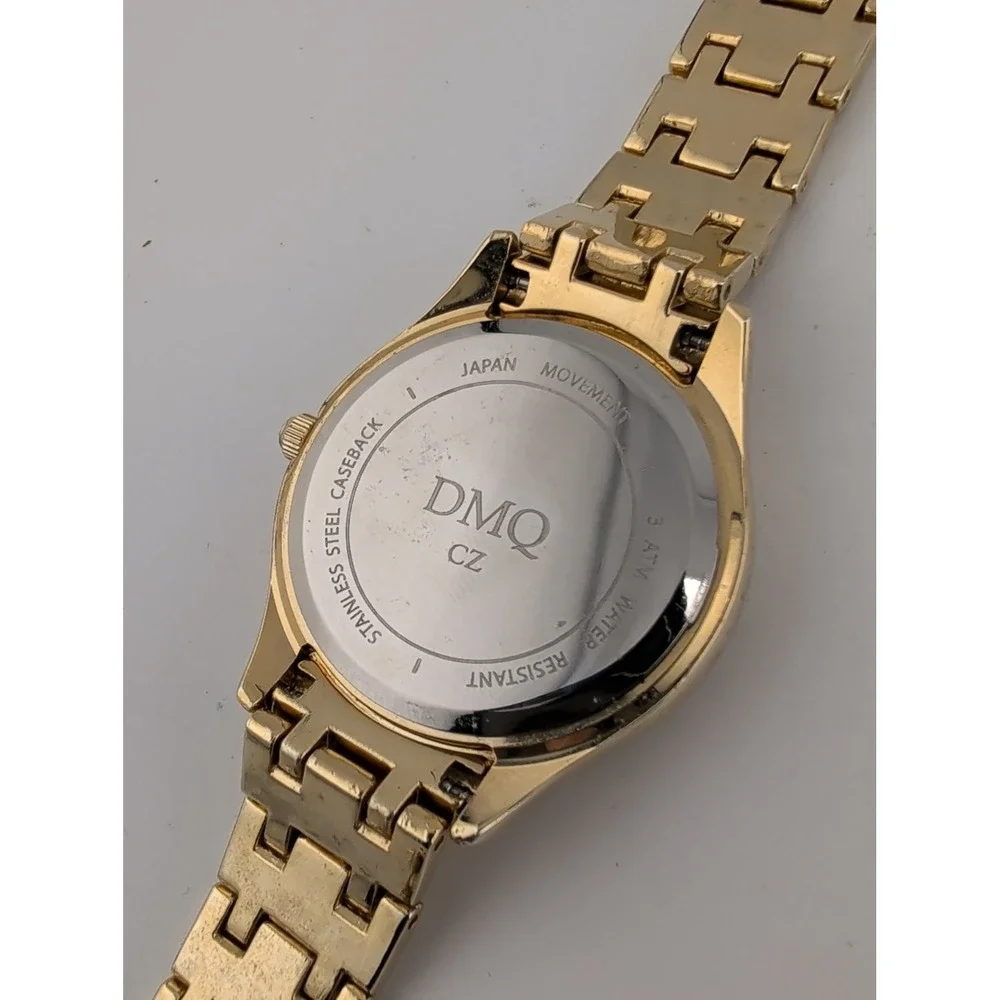 DMQ QVC Women's Watch 34mm MOP Dial Gold CZ Bezel New Battery 6.5